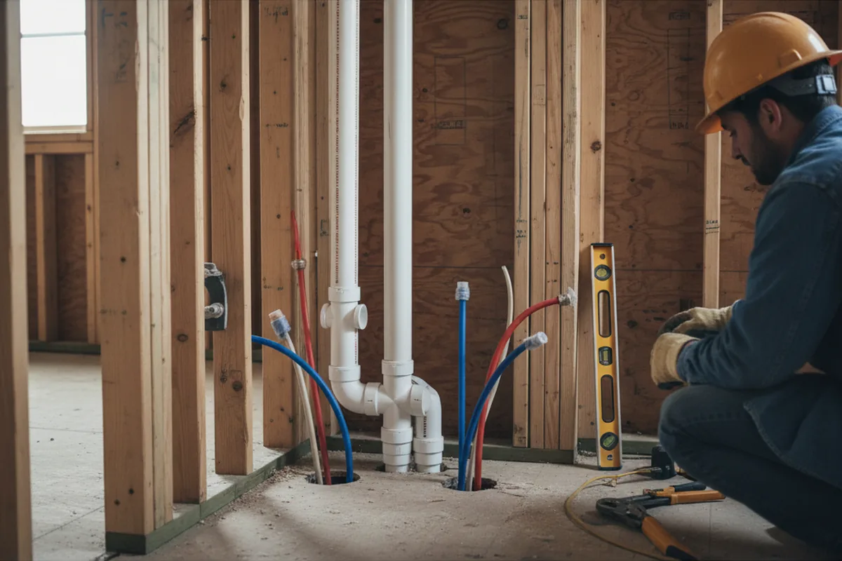 Drain and supply rough-in during Sump Pump Repair in West Suffield