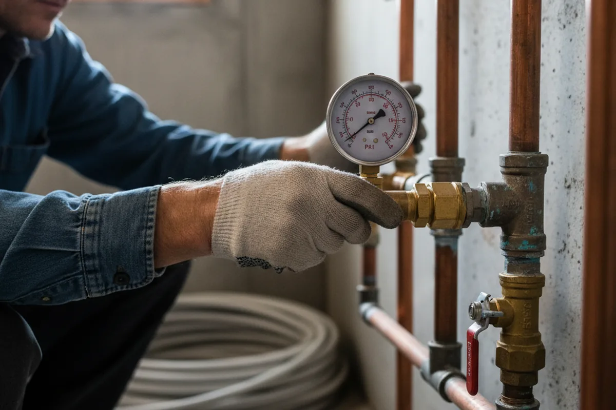 Pressure testing a repaired line during Water Line Repair in West Suffield